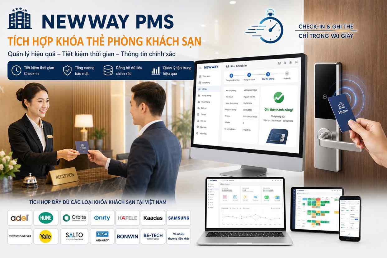 Phần mềm khách sạn Newway PMS tích hợp khóa thẻ phòng | Quản lý thông minh