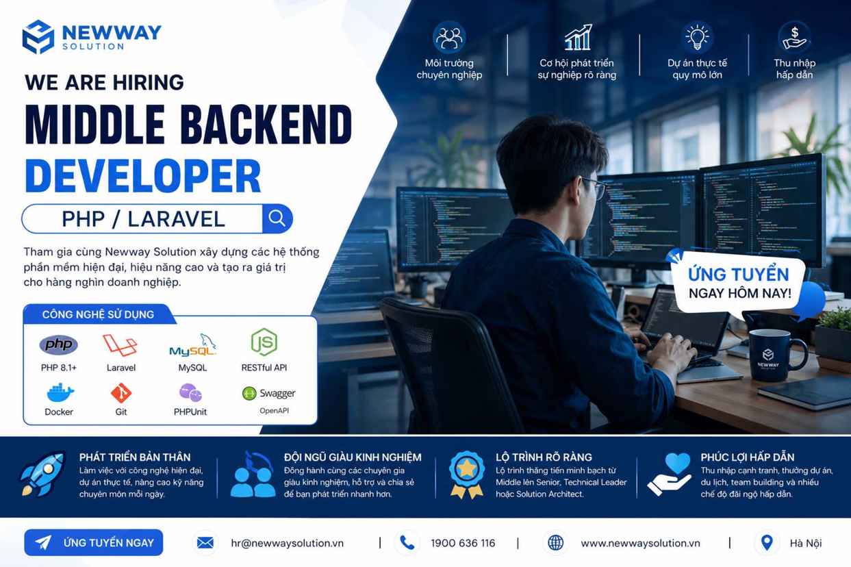 Tuyển dụng Middle Backend Developer (PHP/Laravel) | Việc làm IT Hà Nội | Newway Solution