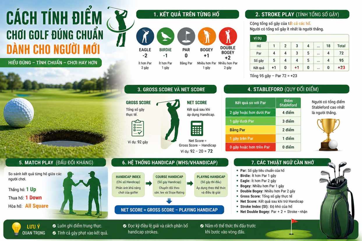 Cách tính điểm chơi golf đúng chuẩn cho người mới | Hướng dẫn chi tiết