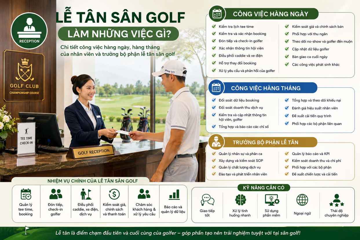 Lễ tân sân golf làm những việc gì? Công việc chi tiết A-Z