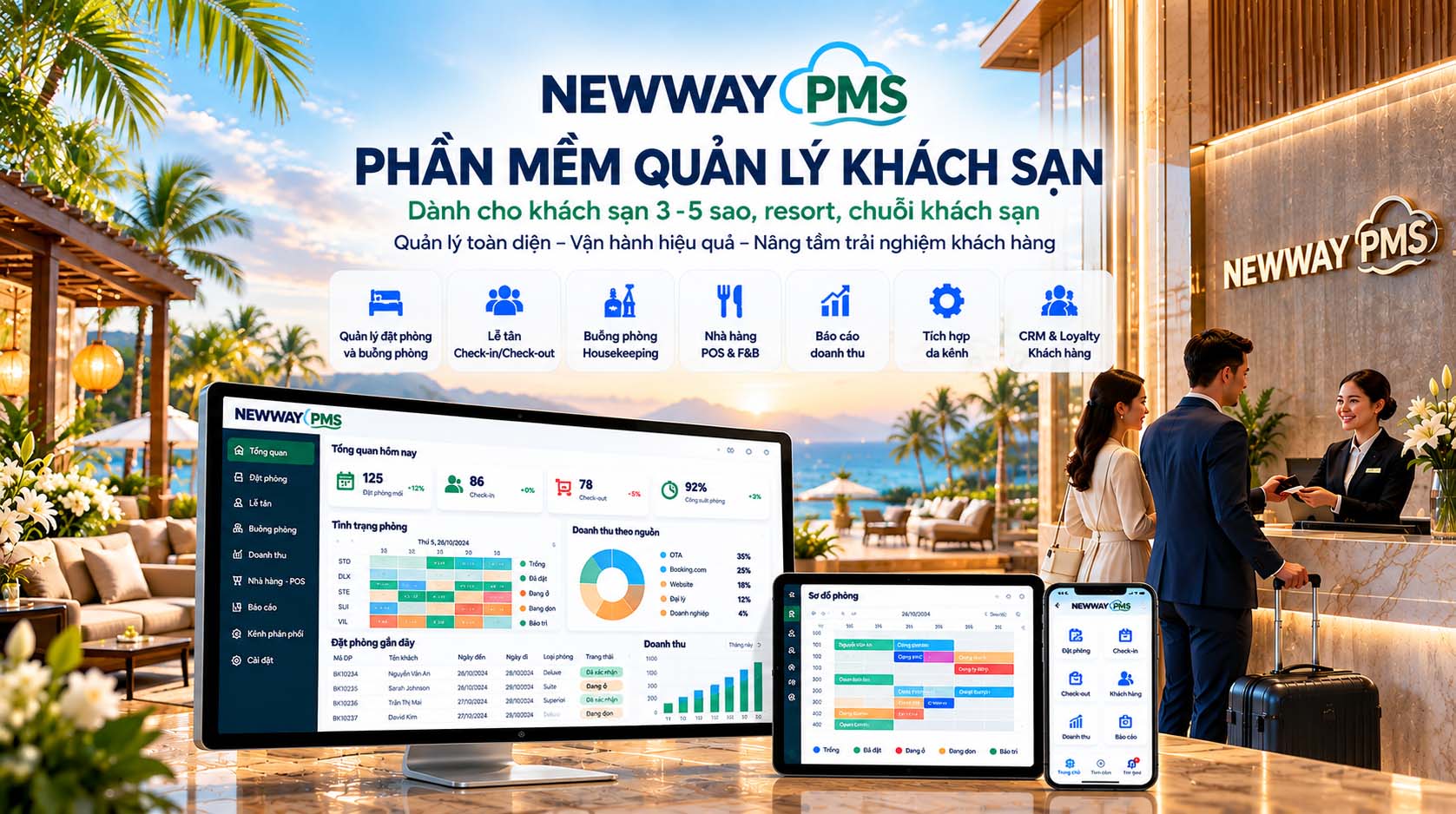 Newway PMS — phần mềm quản lý khách sạn toàn diện trong không gian khách sạn hiện đại