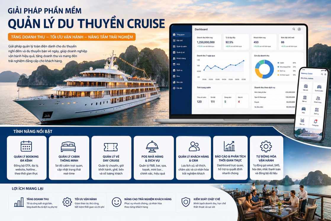 Giải pháp phần mềm quản lý du thuyền Cruise giúp tăng doanh thu và tối ưu vận hành