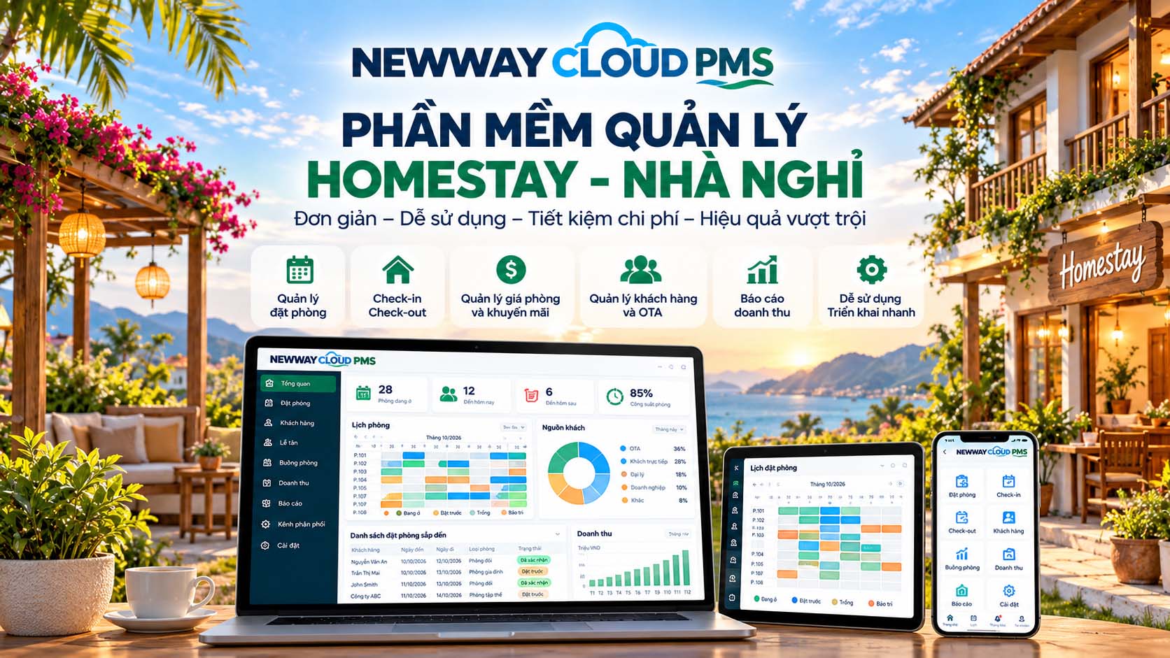 Newway Cloud PMS — phần mềm quản lý nhà nghỉ, homestay và boutique hotel