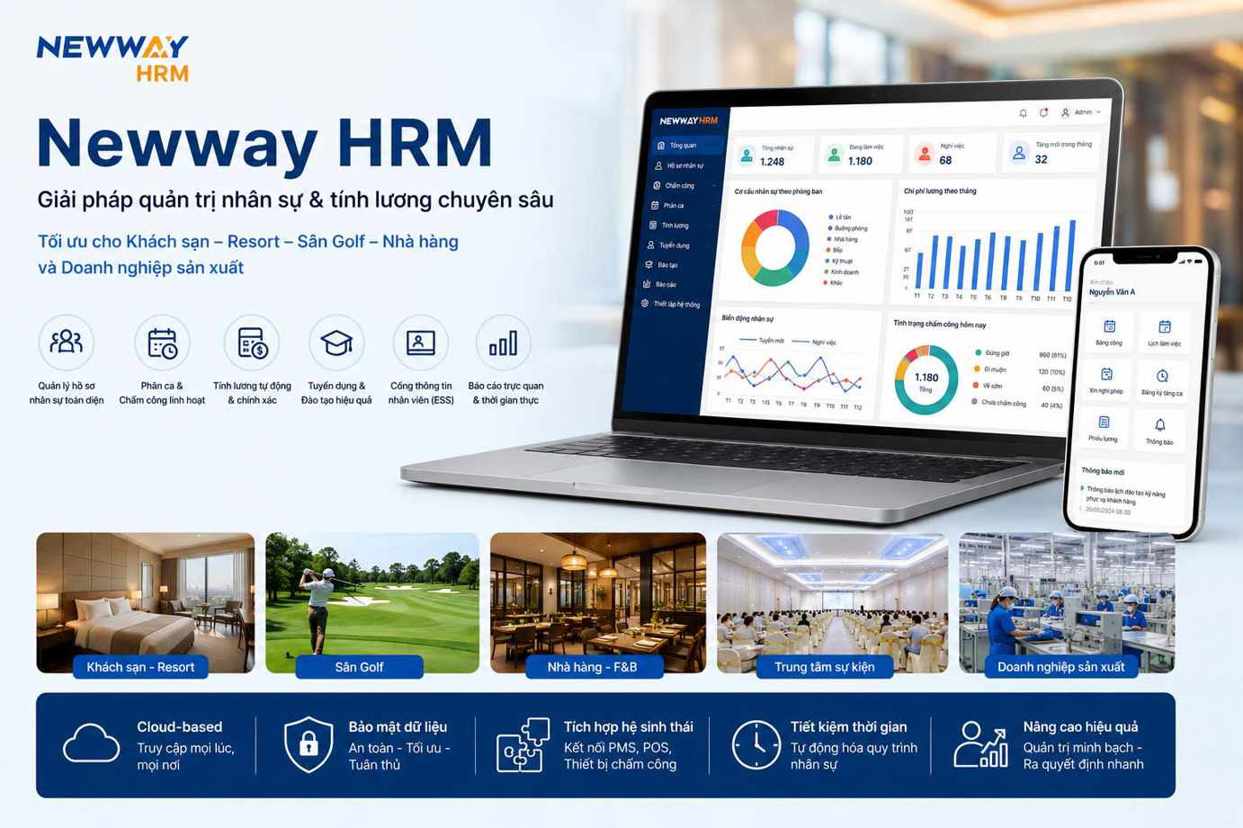 Newway HRM - Phần mềm quản lý nhân sự và tính lương chuyên sâu cho khách sạn, resort, golf