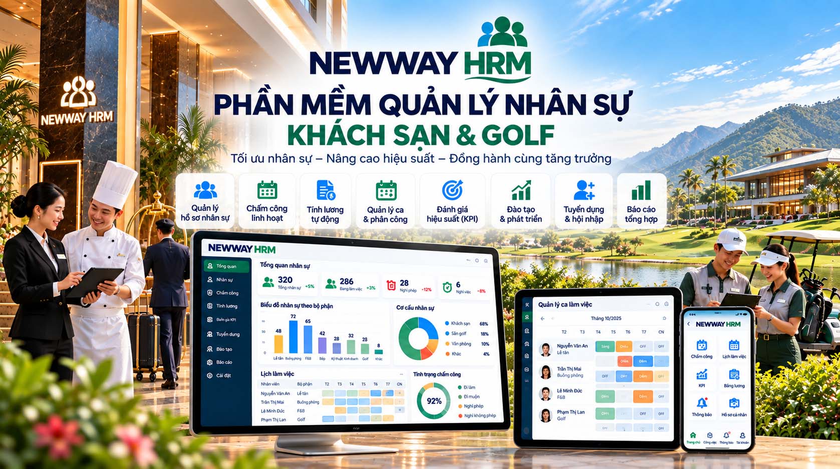 Phần mềm quản lý nhân sự Newway HRM dành cho khách sạn và sân golf