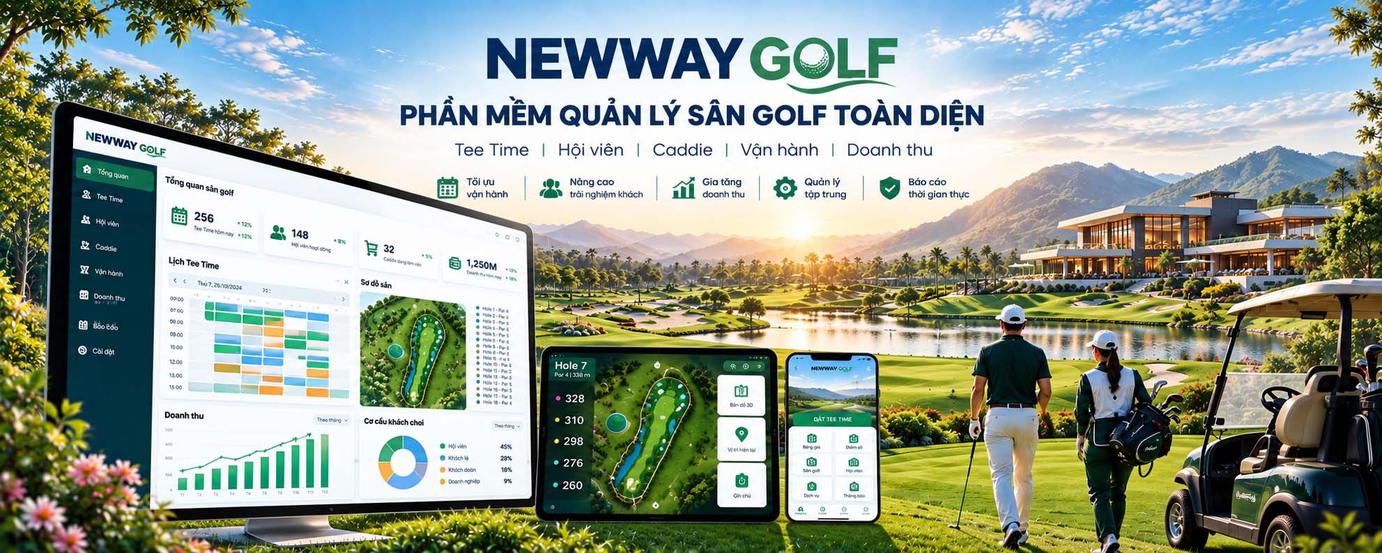 Newway Golf — phần mềm quản lý sân golf toàn diện trong không gian sân golf hiện đại