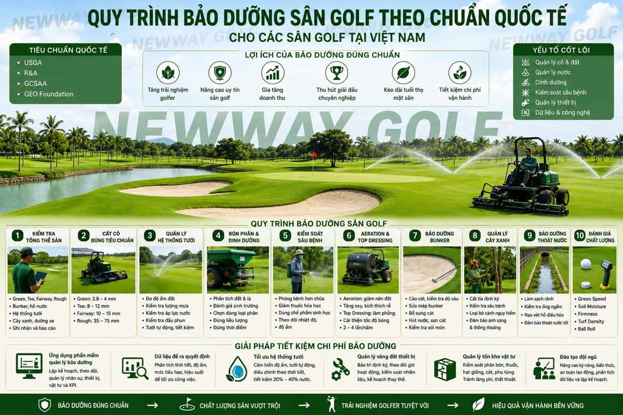 Quy trình bảo dưỡng sân Golf theo chuẩn quốc tế: Hướng dẫn toàn diện giúp tối ưu chi phí vận hành