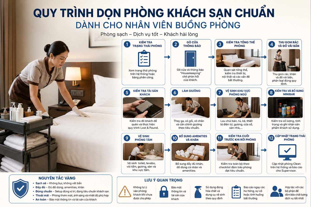 Quy trình dọn phòng khách sạn chuẩn cho nhân viên buồng phòng