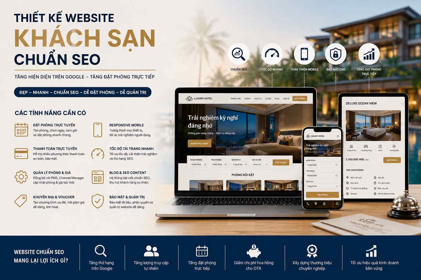 Thiết kế website khách sạn chuẩn SEO – Tính năng cần có