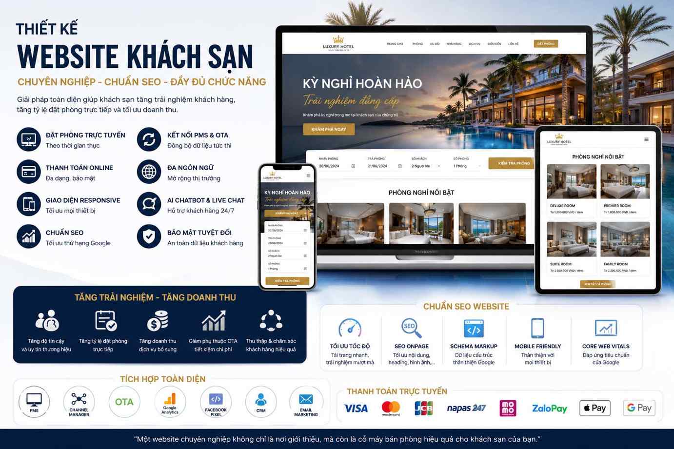 Thiết kế Website Khách Sạn Chuyên Nghiệp | Chuẩn SEO - Tích Hợp Booking - Tăng Doanh Thu