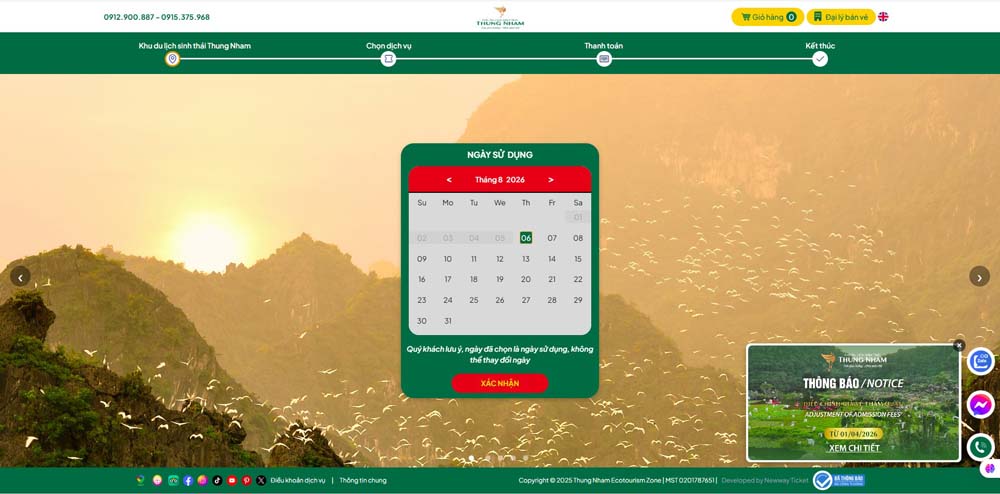 website bán vé online vườn chim thung nham